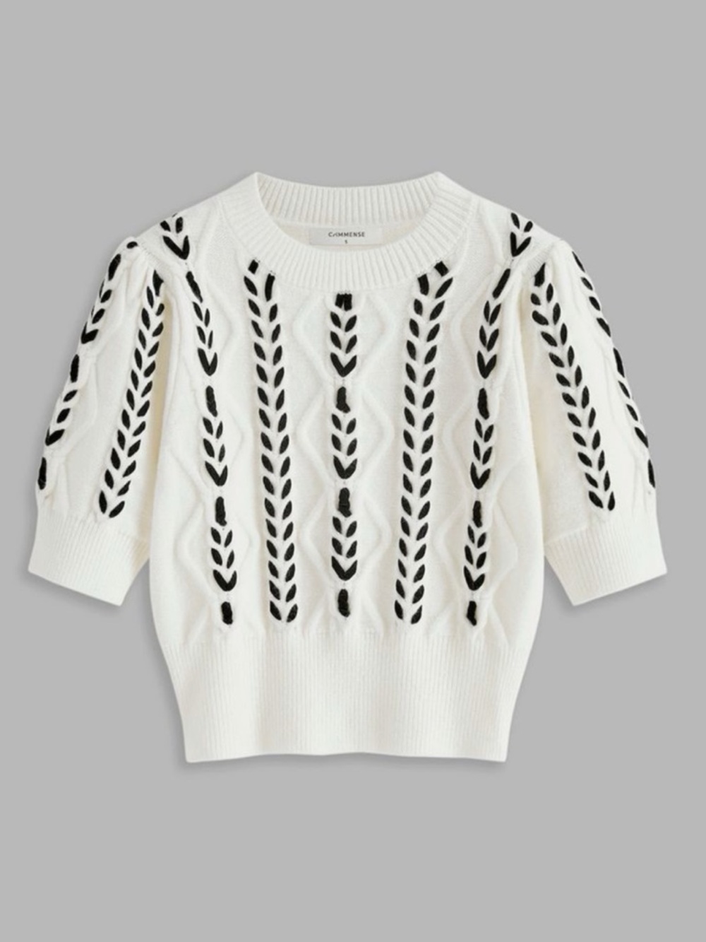 Commense Contrast Binding Cable Knit Top - Picture 2 of 9